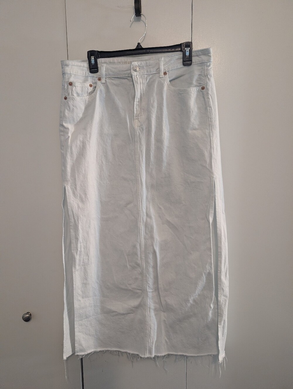 American Eagle Outfitters Maxi White Denim Skirt With Long Side Slits